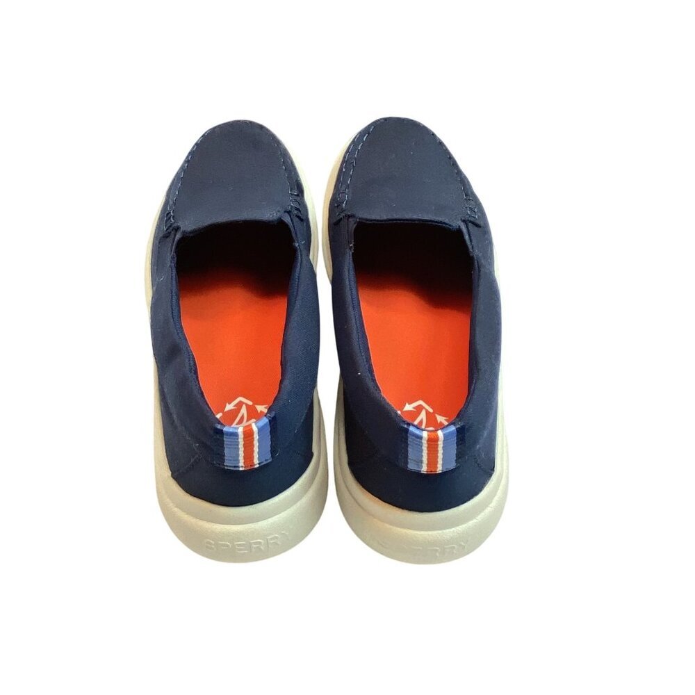 Sperry Blue Canvas Slip-On Loafers Size 8M With Striped Heel Boat Shoes - Picture 2 of 11